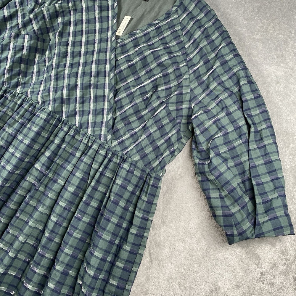 Madewell Dress Womens 1X Green Blue Marianna Puff Sleeve Mini Plaid Heritage NWT - Picture 3 of 14